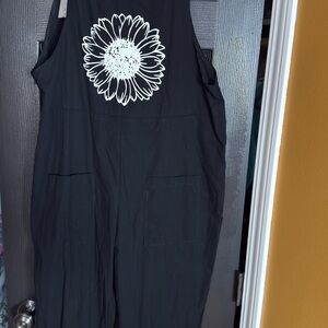 Black Jumpsuit with White Floral Design